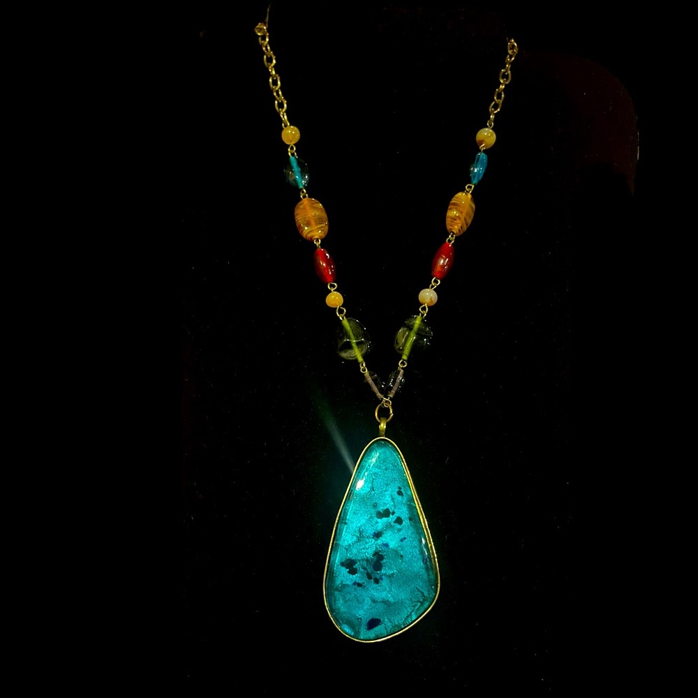 Glass, enamel, metal handcrafted necklace